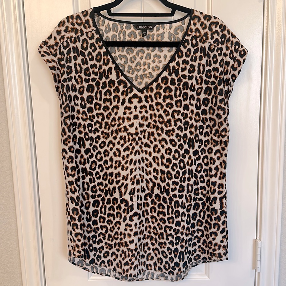 Express Leopard Print Blouse - Black and Brown